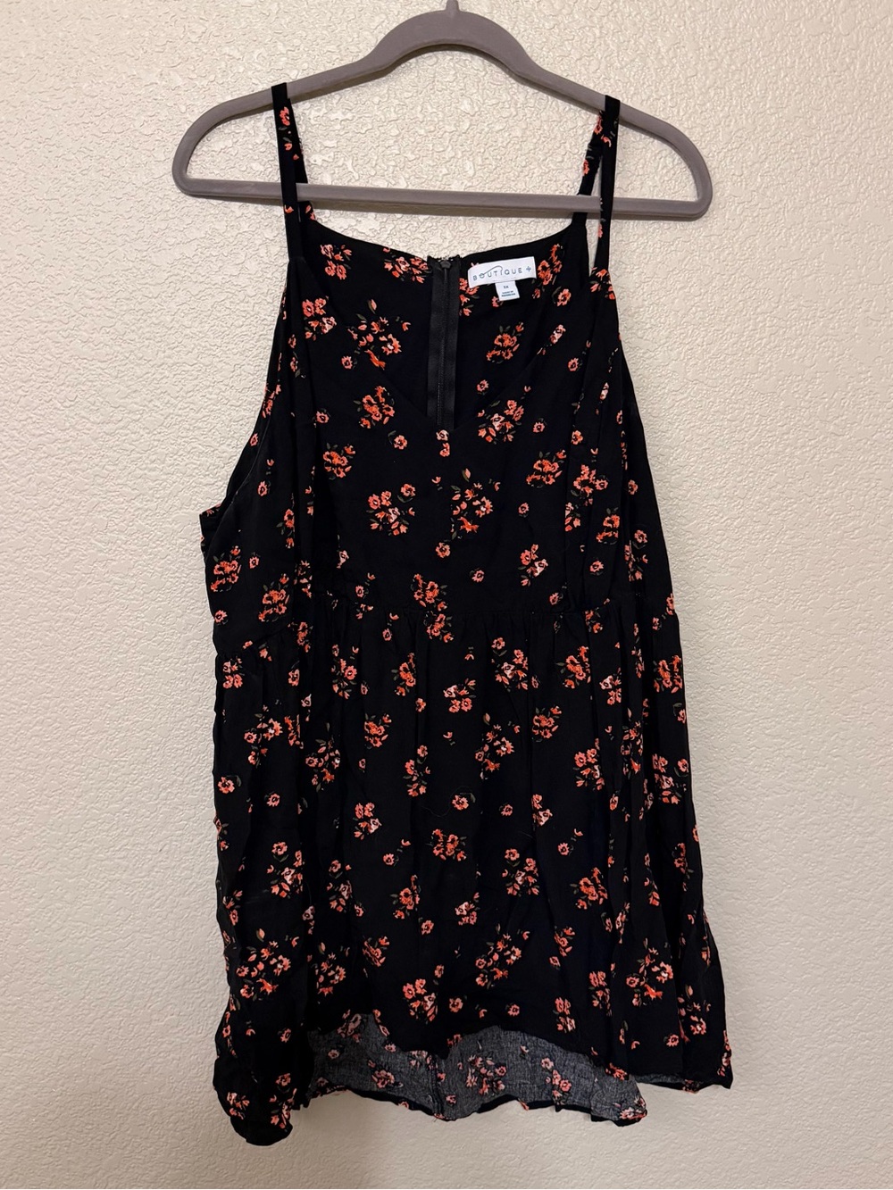Boutique Black Floral Spaghetti Strap Tank Top